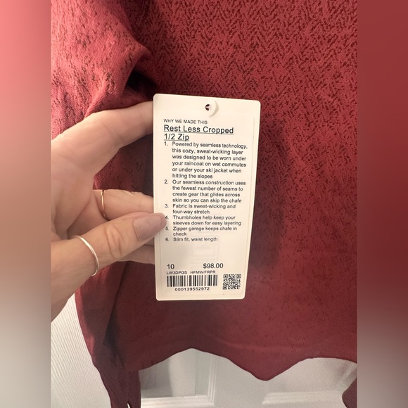 Lululemon Restless Cropped 1/2 Zip- NWT- Size 10 - Picture 5 of 9